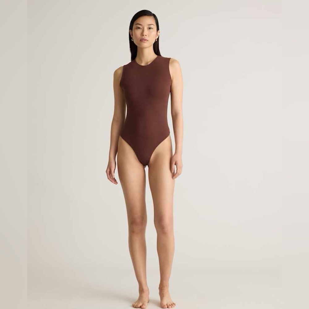 Quince Second skin Bodysuit Chocolate Brown Sz L NEW